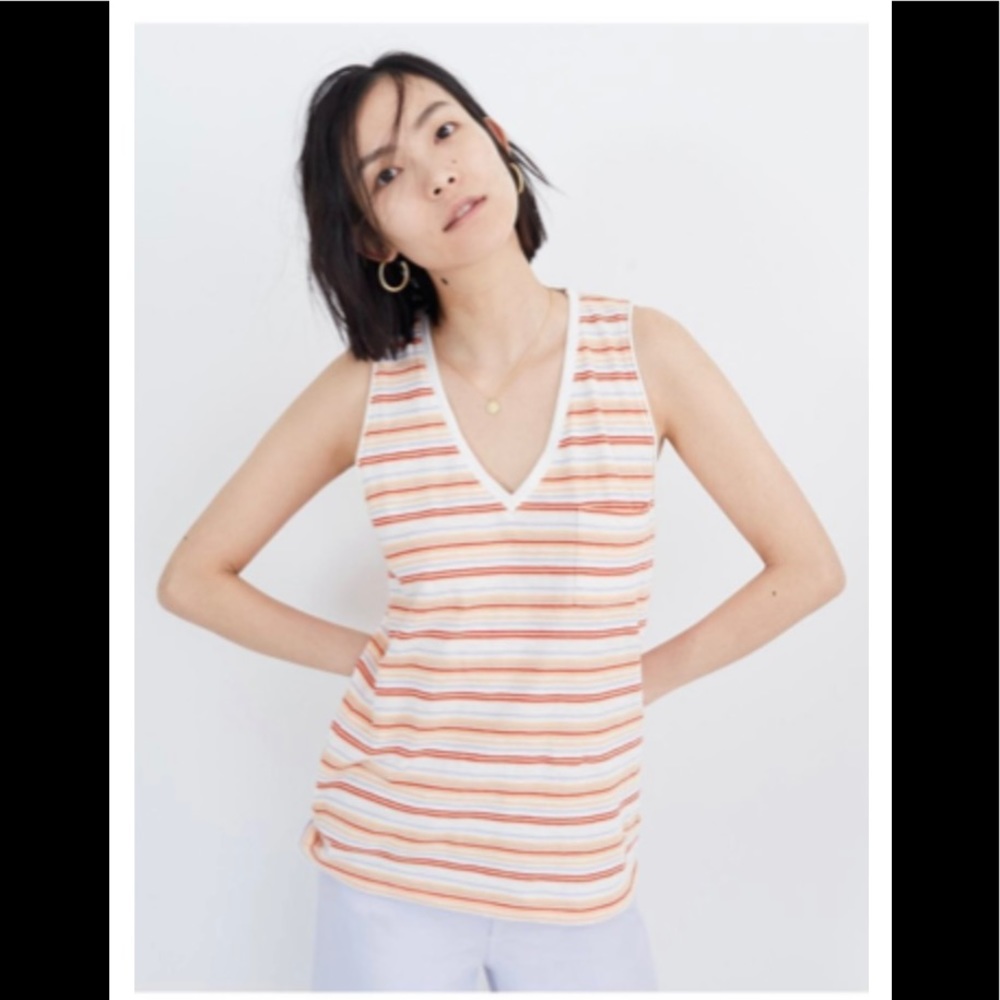Madewell Whisper V-Neck Pocket Tank in Fieldgate Stripe, size S. Great condition